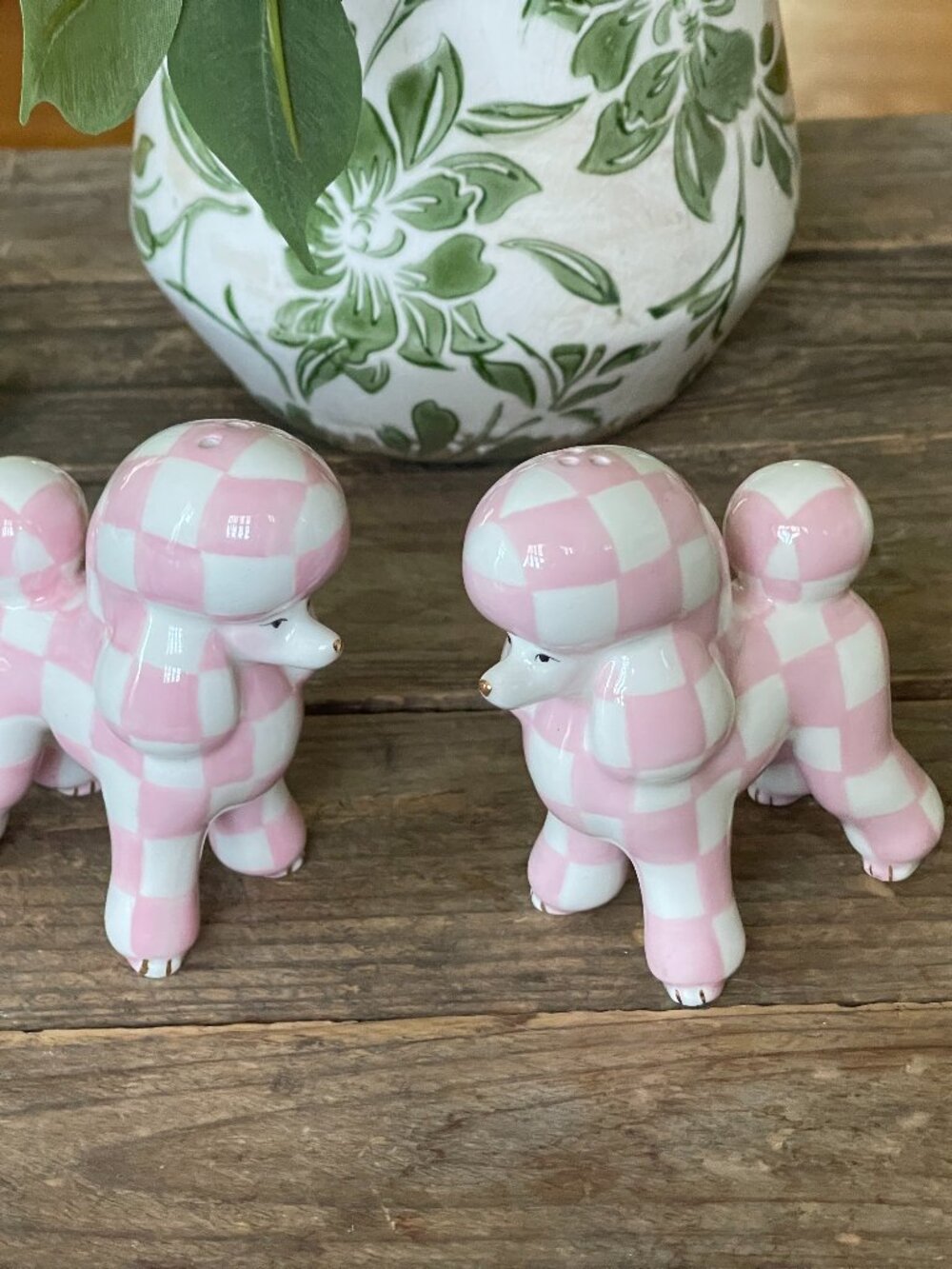 MacKenzie-Childs Rosy Check Poodle Salt Pepper Set-NEW-Theme: pink poodle parlor - Picture 9 of 14
